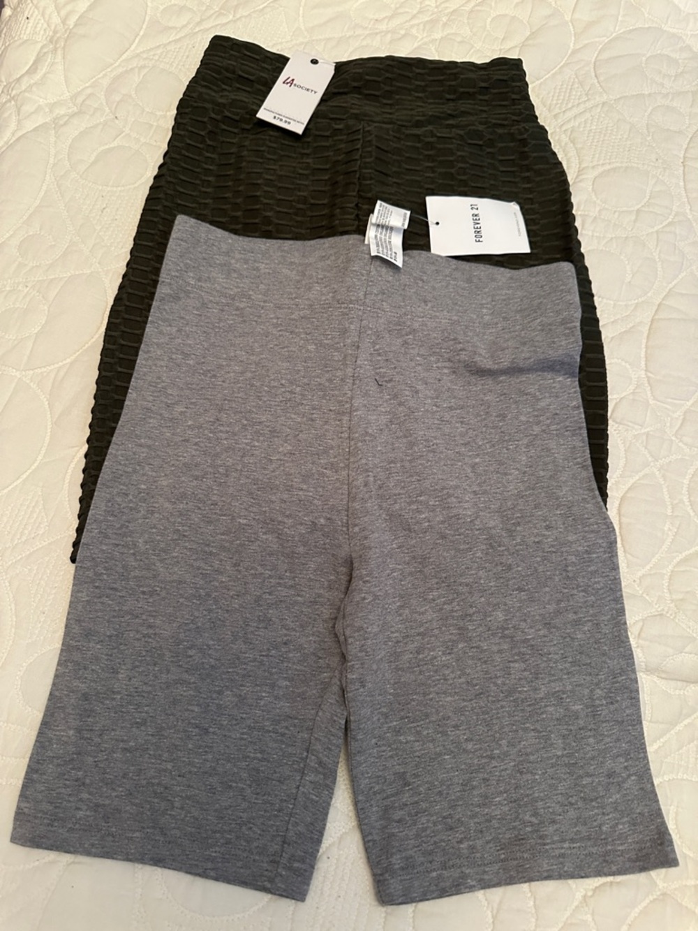 Forever 21 Olive Green Textured + Gray  Bike Shorts Set